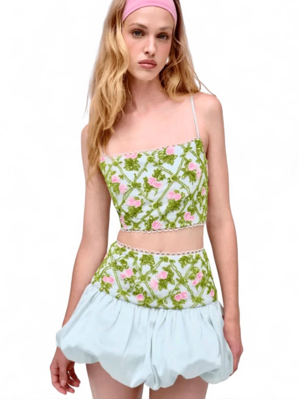 For Love & Lemons Coquette Bridget Beaded Crop Top and Mini Skirt NWOT